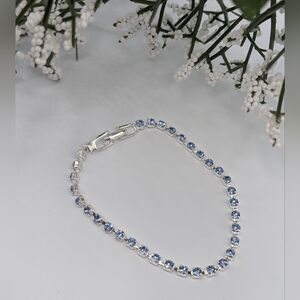 NEW! Lightweight Silver Overlay Blue Tennis Bracelet Made With Swarovski Crystal